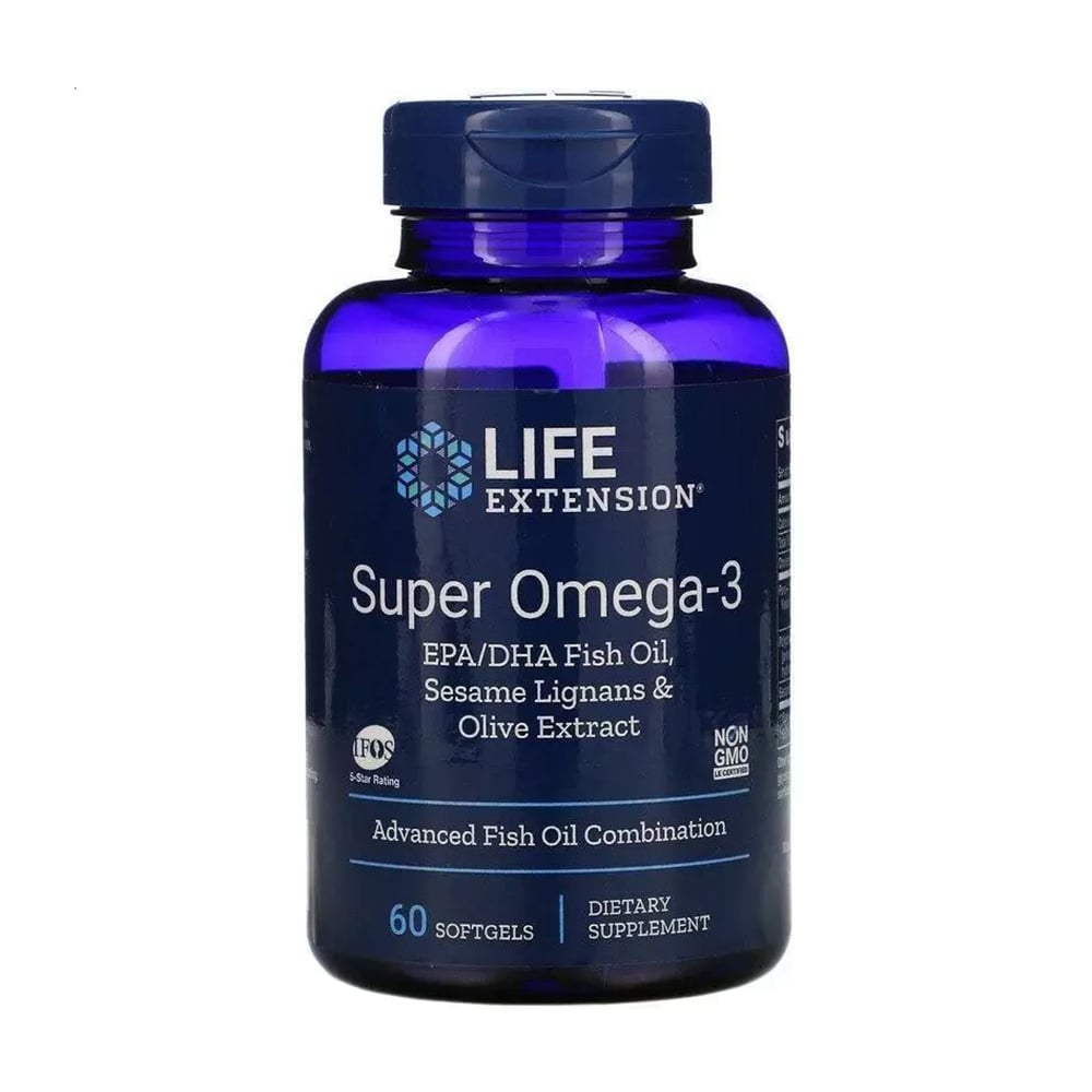 Супер омега-3 Life Extension Super Omega-3 EPA/DHA Fish Oil, Sesame Lignans &amp; Olive Extract, 60 гелевих капсул